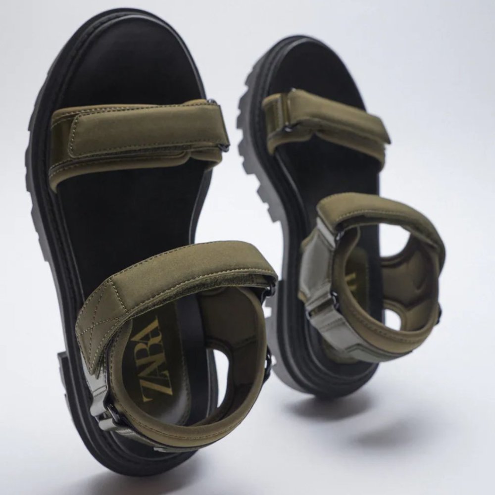 NWT Khaki Green Lug Soled Sandals w/ Velcro Straps